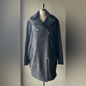 Rag & Bone Turner Asymmetric Zip Wool Coat with Lambskin Leather Collar